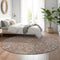 8' Terra Cotta And Gray Floral Washable Round Rug With UV Protection