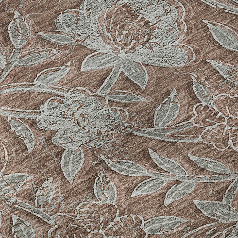 8' Terra Cotta And Gray Floral Washable Round Rug With UV Protection