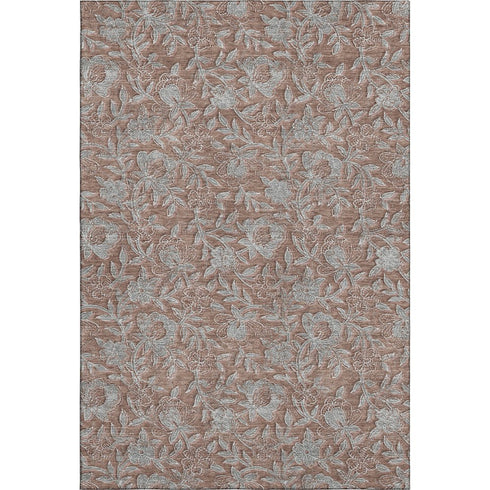 8' X 10' Terra Cotta And Gray Floral Washable Area Rug With UV Protection