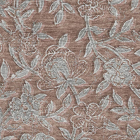 8' X 10' Terra Cotta And Gray Floral Washable Area Rug With UV Protection