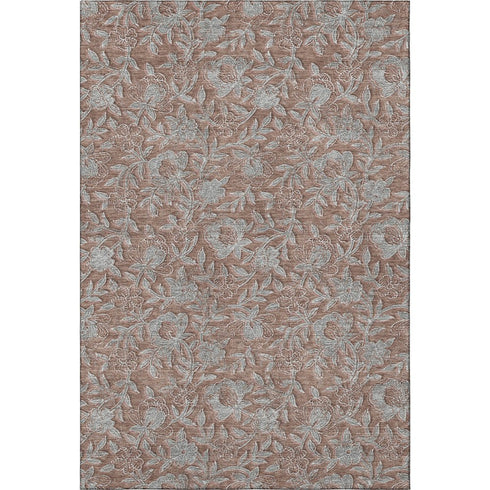 8' X 10' Terra Cotta And Gray Floral Washable Area Rug With UV Protection