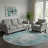 8' Teal Ivory And Gray Abstract Washable Round Rug With UV Protection