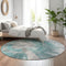 8' Teal Ivory And Gray Abstract Washable Round Rug With UV Protection