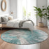 8' Teal Ivory And Gray Abstract Washable Round Rug With UV Protection