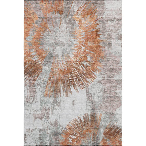 5' X 8' Terra Cotta Ivory And Gray Abstract Washable Area Rug With UV Protection