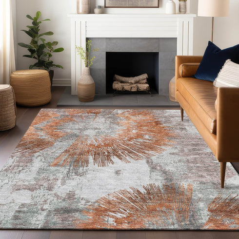 5' X 8' Terra Cotta Ivory And Gray Abstract Washable Area Rug With UV Protection