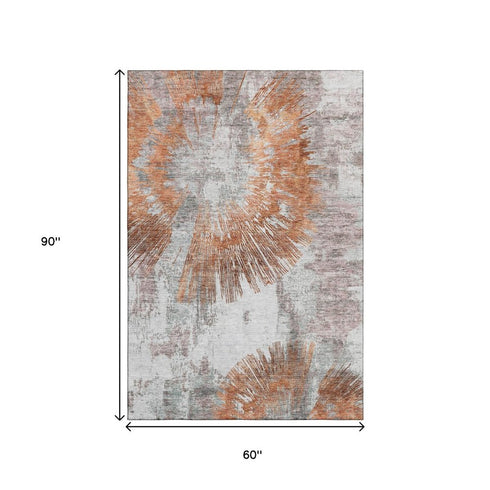 5' X 8' Terra Cotta Ivory And Gray Abstract Washable Area Rug With UV Protection