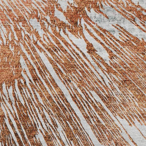 8' Terra Cotta Ivory And Gray Abstract Washable Round Rug With UV Protection