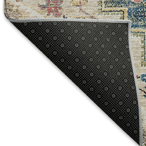 5' X 8' Blue Gold And Rust Floral Medallion Washable Area Rug With UV Protection