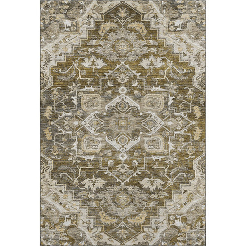 5' X 8' Brown Ivory And Taupe Floral Medallion Washable Area Rug With UV Protection