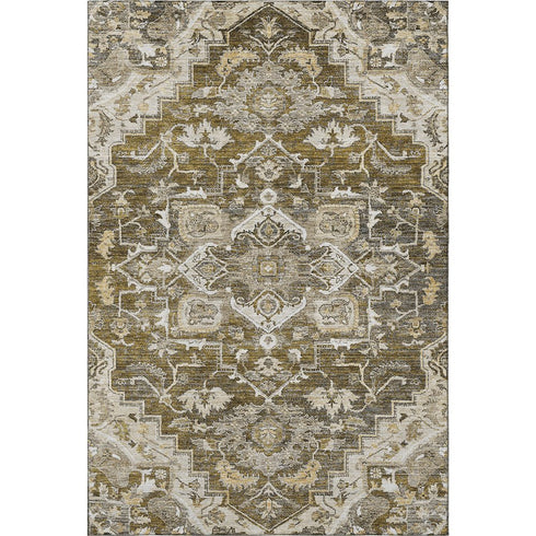 5' X 8' Brown Ivory And Taupe Floral Medallion Washable Area Rug With UV Protection