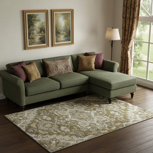 8' X 10' Brown Ivory And Taupe Floral Medallion Washable Area Rug With UV Protection