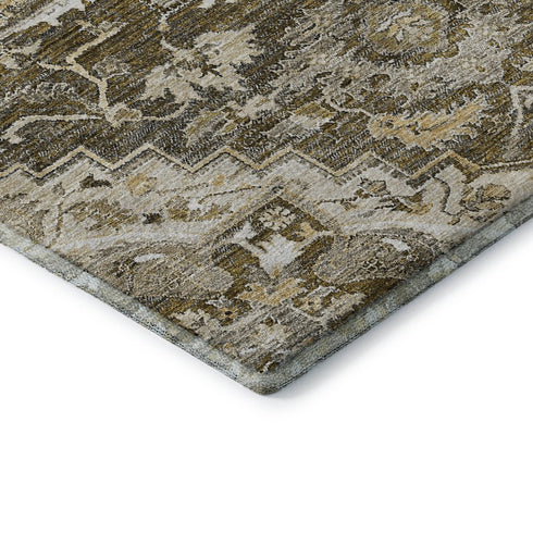 8' X 10' Brown Ivory And Taupe Floral Medallion Washable Area Rug With UV Protection