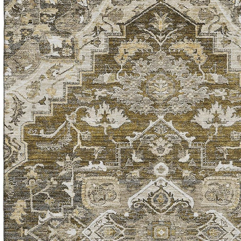 8' X 10' Brown Ivory And Taupe Floral Medallion Washable Area Rug With UV Protection