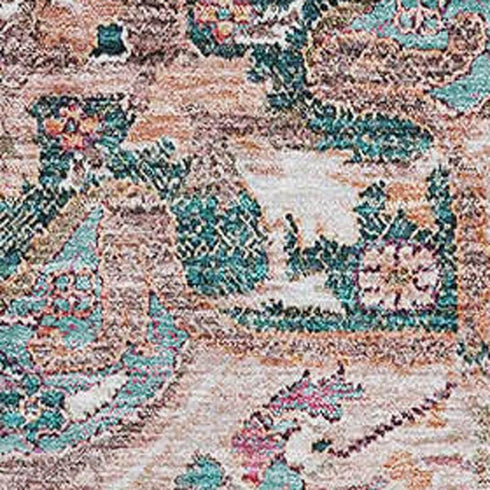 5' X 8' Emerald Beige And Teal Floral Medallion Washable Area Rug With UV Protection