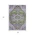 5' X 8' Olive Green Purple And Gray Floral Medallion Washable Area Rug With UV Protection