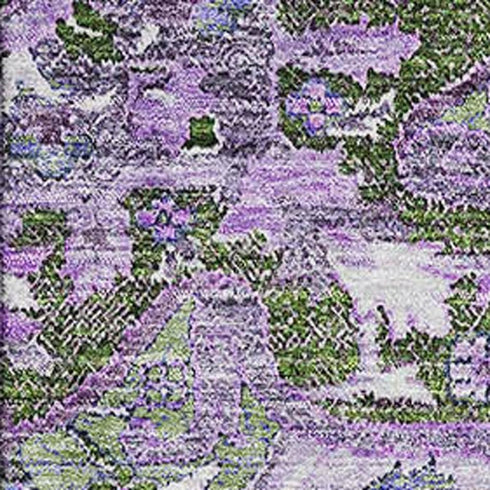 5' X 8' Olive Green Purple And Gray Floral Medallion Washable Area Rug With UV Protection