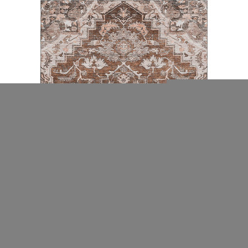 8' X 10' Terra Cotta Beige And Gray Floral Medallion Washable Area Rug With UV Protection