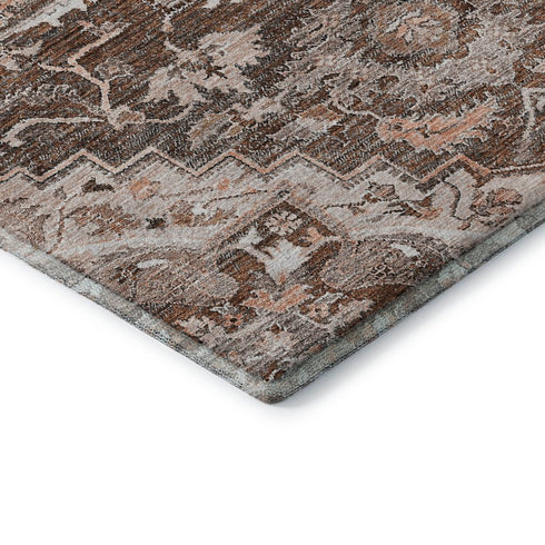 8' X 10' Terra Cotta Beige And Gray Floral Medallion Washable Area Rug With UV Protection