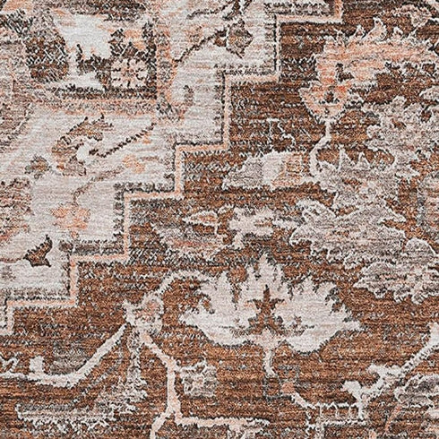 8' X 10' Terra Cotta Beige And Gray Floral Medallion Washable Area Rug With UV Protection