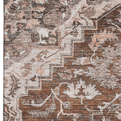 8' X 10' Terra Cotta Beige And Gray Floral Medallion Washable Area Rug With UV Protection