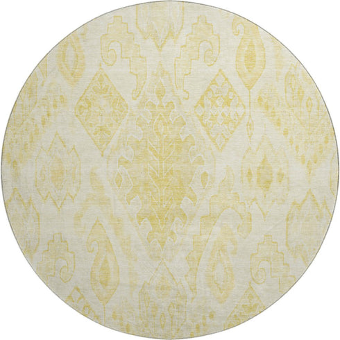 8' Gold And Ivory Moroccan Washable Round Rug With UV Protection