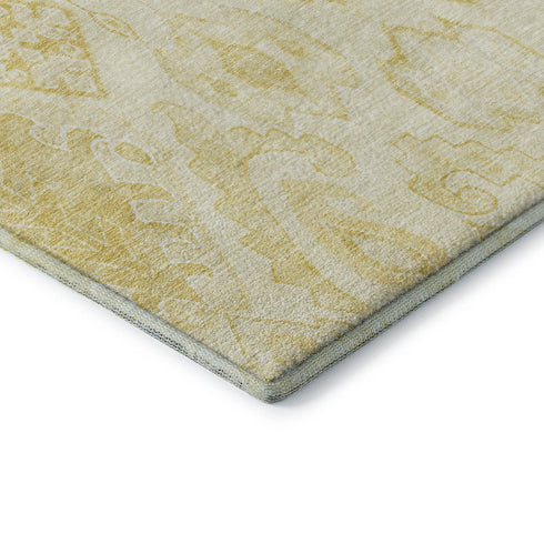 8' Gold And Ivory Moroccan Washable Round Rug With UV Protection