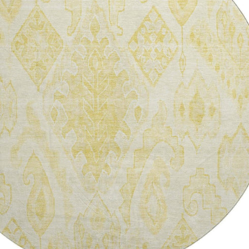 8' Gold And Ivory Moroccan Washable Round Rug With UV Protection