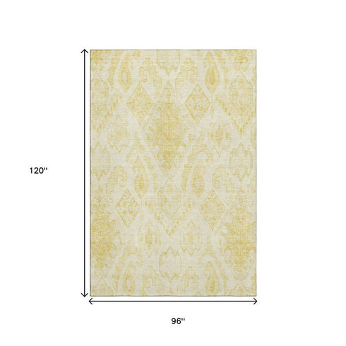 8' X 10' Gold And Ivory Moroccan Washable Area Rug With UV Protection