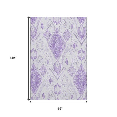 8' X 10' Purple And Ivory Moroccan Washable Area Rug With UV Protection