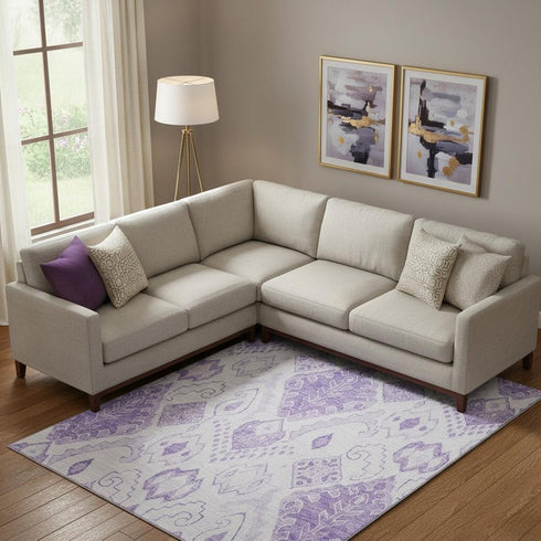8' X 10' Purple And Ivory Moroccan Washable Area Rug With UV Protection