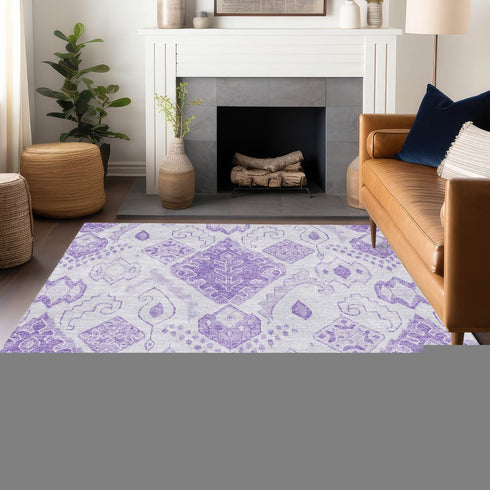 8' X 10' Purple And Ivory Moroccan Washable Area Rug With UV Protection