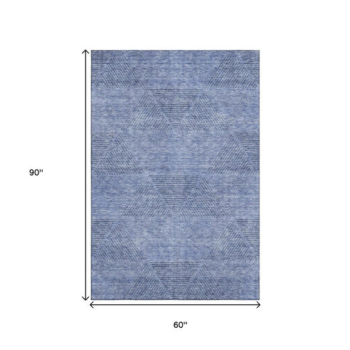 5' X 8' Blue And Gray Geometric Washable Area Rug With UV Protection