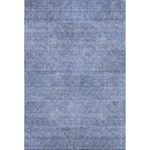5' X 8' Blue And Gray Geometric Washable Area Rug With UV Protection