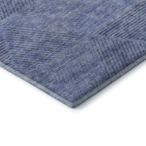 5' X 8' Blue And Gray Geometric Washable Area Rug With UV Protection