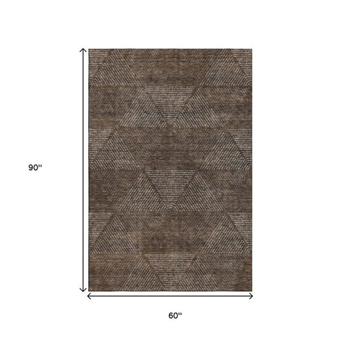 5' X 8' Brown And Taupe Geometric Washable Area Rug With UV Protection