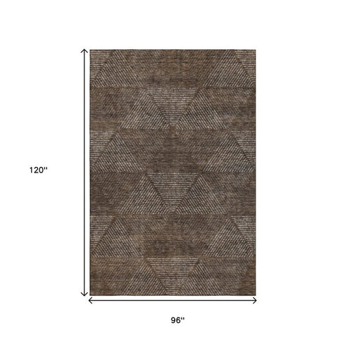 8' X 10' Brown And Taupe Geometric Washable Area Rug With UV Protection