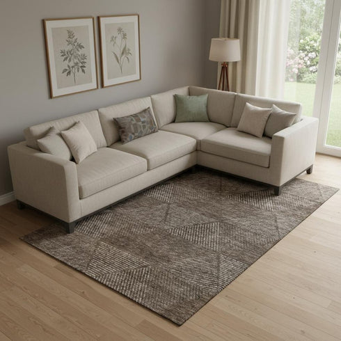 8' X 10' Brown And Taupe Geometric Washable Area Rug With UV Protection