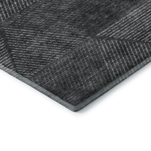 5' X 8' Charcoal And Silver Geometric Washable Area Rug With UV Protection