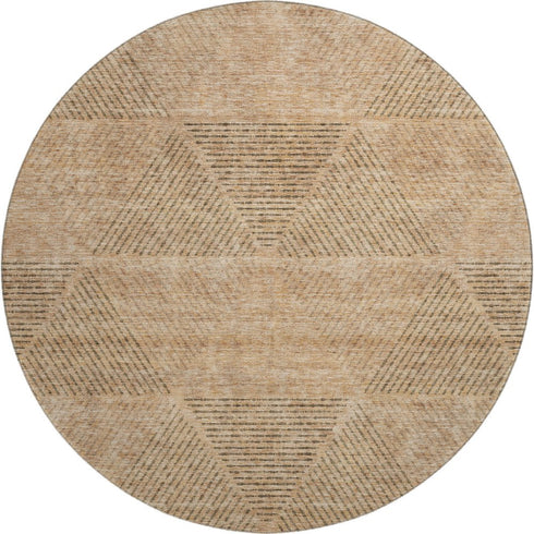 8' Copper And Brown Geometric Washable Round Rug With UV Protection