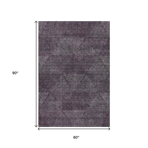 5' X 8' Eggplant And Gray Geometric Washable Area Rug With UV Protection