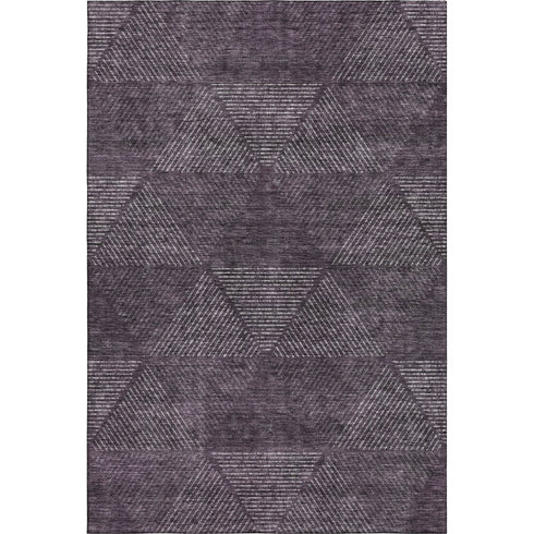 5' X 8' Eggplant And Gray Geometric Washable Area Rug With UV Protection