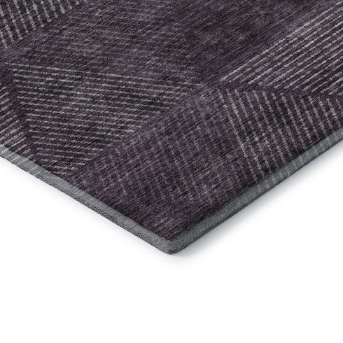 5' X 8' Eggplant And Gray Geometric Washable Area Rug With UV Protection