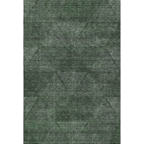 5' X 8' Fern Green And Emerald Geometric Washable Area Rug With UV Protection