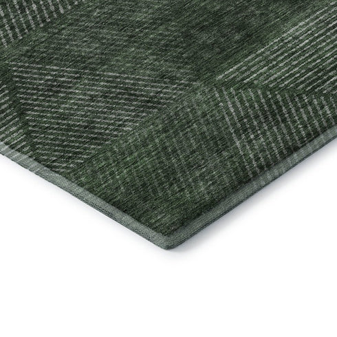 5' X 8' Fern Green And Emerald Geometric Washable Area Rug With UV Protection