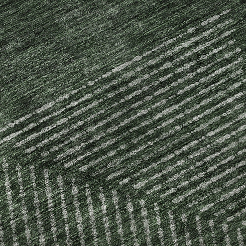 5' X 8' Fern Green And Emerald Geometric Washable Area Rug With UV Protection
