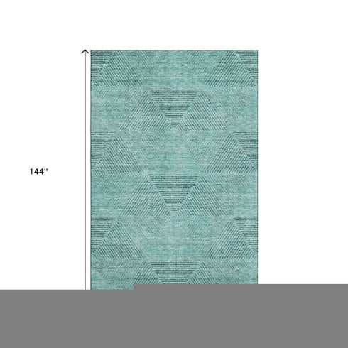 9' X 12' Teal And Gray Geometric Washable Area Rug With UV Protection