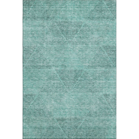 9' X 12' Teal And Gray Geometric Washable Area Rug With UV Protection