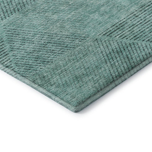 9' X 12' Teal And Gray Geometric Washable Area Rug With UV Protection