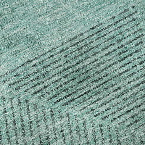 9' X 12' Teal And Gray Geometric Washable Area Rug With UV Protection